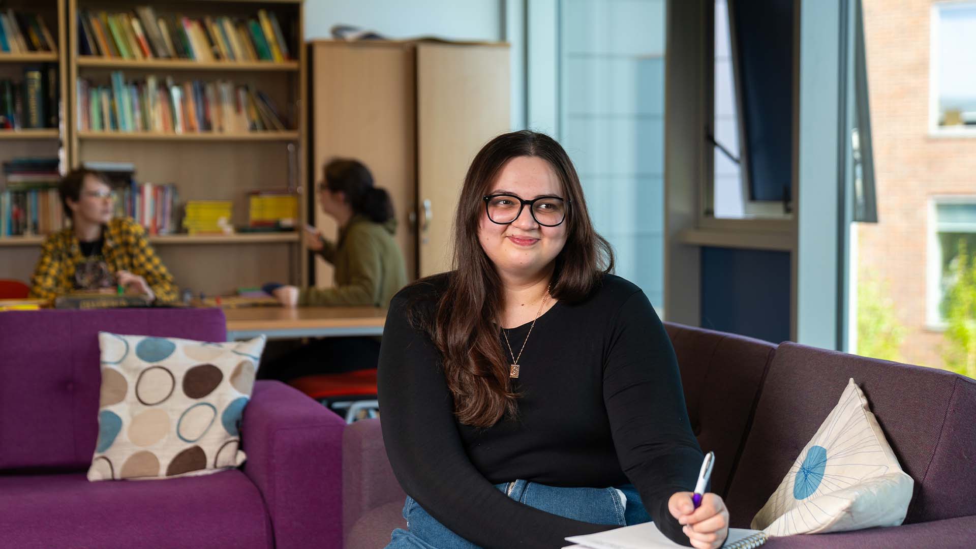 Creative Writing students enjoying the creative writing room in our Creative Edge building.
